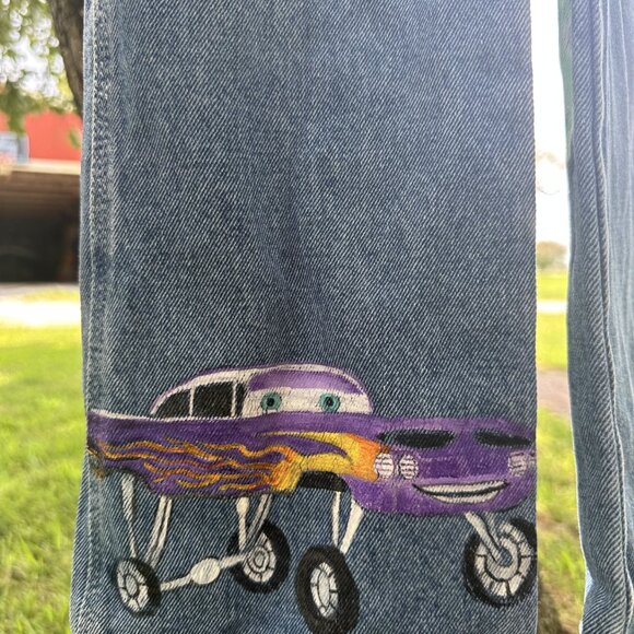 Custom Hand painted Cars Overalls on Vintage OskKosh B'Gosh Size 6X - Picture 6 of 10